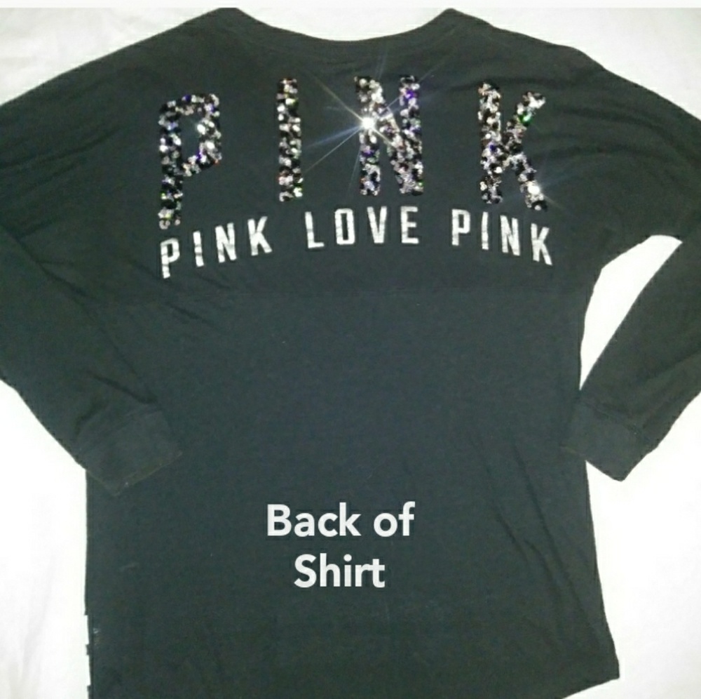 Pink md long sleeve bling pocket tee